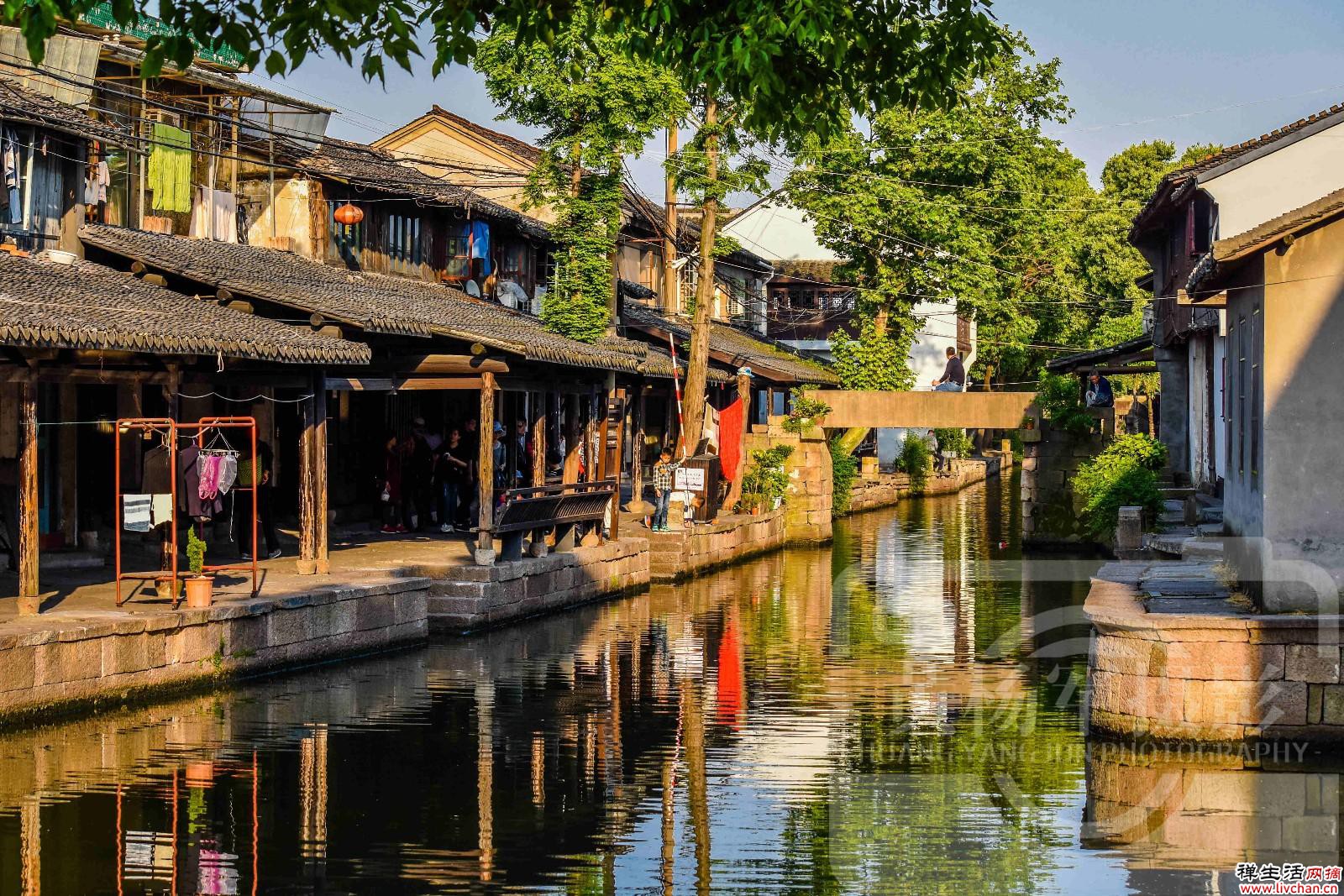 浙江水域面积位列第一的城市，夕阳下的水乡景色美