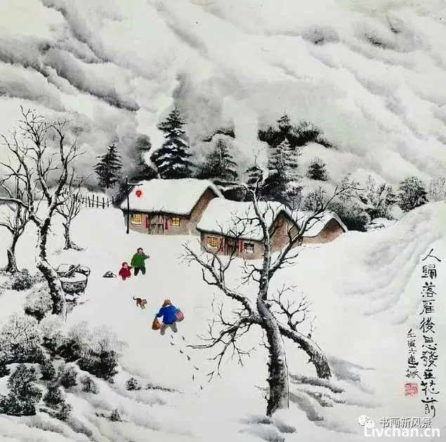 国画小品:飘雪的乡愁